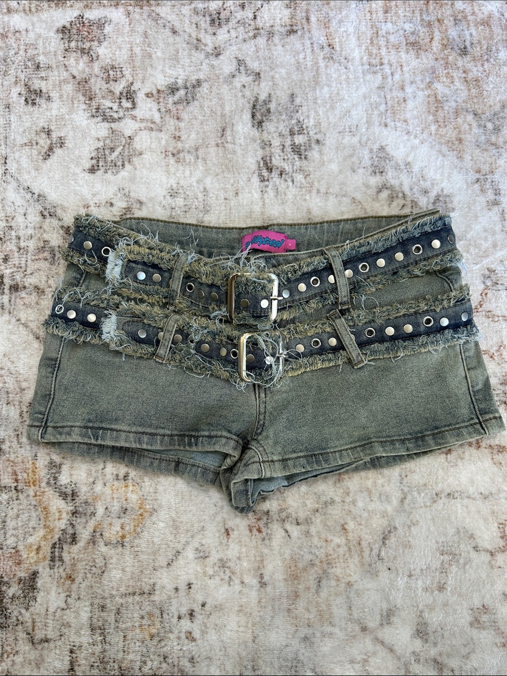 Women’s Frayed Belted Denim micro Shorts